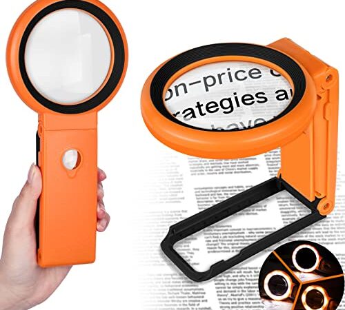 30X 40X Magnifying Glass with Light and Stand, Large Lighted Magnifying Glass 18 LED Illuminated Handheld Magnifier for Reading Close Work Coins Jewelry Macular Degeneration (Orange)