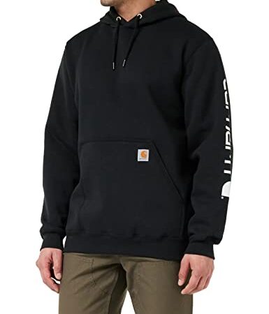 Carhartt Men's Midweight Sleeve Logo Hooded Sweatshirt (Regular and Big & Tall Sizes),Black,Large