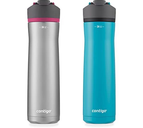 Contigo Cortland Chill 2.0 Water Bottle with AUTOSEAL Lid | Stainless Steel Water Bottle, 24 oz., 2-Pack, Juniper & Dragon Fruit