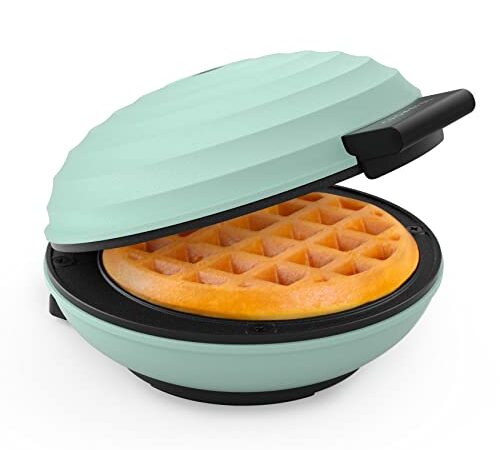 CROWNFUL Mini Waffle Maker Machine, 4 Inches Portable Small Compact Design, Easy to Clean, Non-Stick Surfaces, Recipe Guide Included, Perfect for Breakfast, Dessert, Sandwich, or Other Snacks. Green