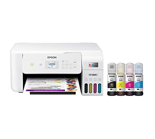 Epson EcoTank ET-2800 Wireless Color All-in-One Cartridge-Free Supertank Printer with Scan and Copy – The Ideal Basic Home Printer - White