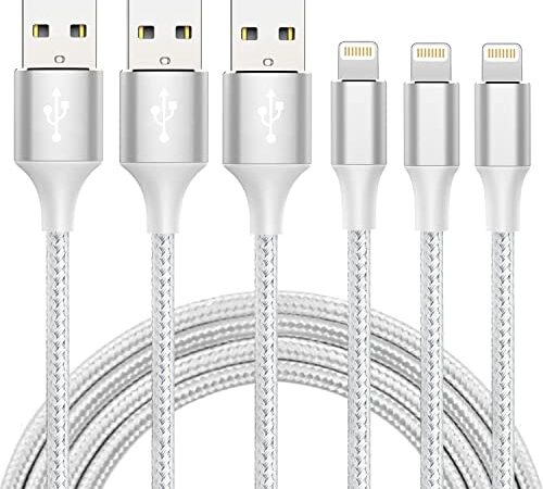 iPhone Charger Lightning Cable【3Pack 6FT】iPhone Charger Cord, MFi Certified iPhone Cable Fast Charging & Syncing iPhone Charging Cable Braided Nylon, Compatible with iPhone 13 12 Pro 12 11 XS MAX XR X 8 8 Plus 7 6S, iPad Mini/Air, iPod, Airpods.