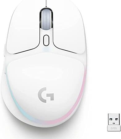 Logitech G705 Wireless Gaming Mouse, Customizable LIGHTSYNC RGB Lighting, Lightspeed Wireless, Bluetooth Connectivity, Lightweight, PC/Mac/Laptop - White Mist