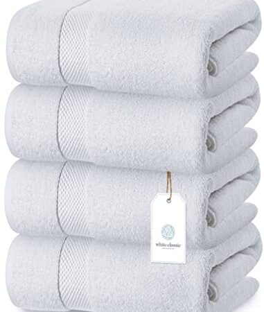 Luxury White Bath Towels Extra Large | 100% Soft Cotton 700 GSM Thick 2Ply Absorbent Quick Dry Hotel Bathroom Towel | 27x54 Inch | White | Set of 4