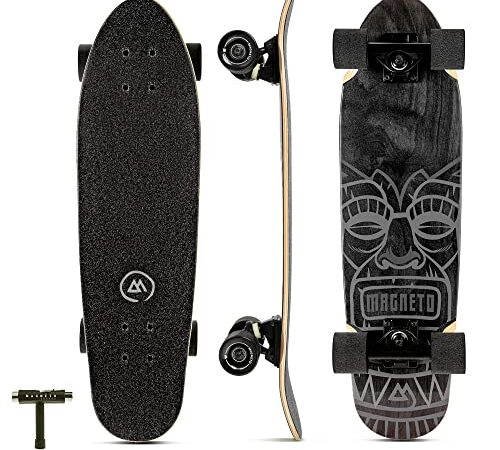 Magneto Mini Cruiser Skateboard Cruiser | 27.5" x 7.5" | Short Board | Canadian Maple Deck - Designed for Kids, Teens and Adults (Tiki)