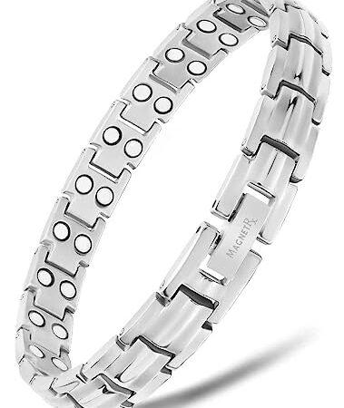 MagnetRX® Women's Ultra Strength Magnetic Bracelet - Titanium Magnetic Bracelets for Women - Adjustable Length With Sizing Tool (Silver)