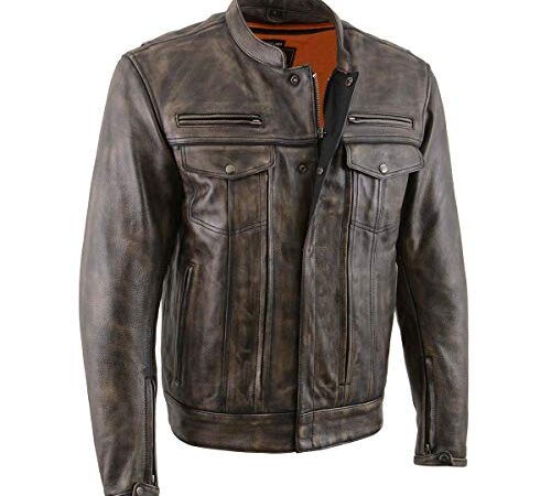 Milwaukee Leather MLM1508 Men's Distress Brown Leather Jacket with Utility Pockets - 3X-Large