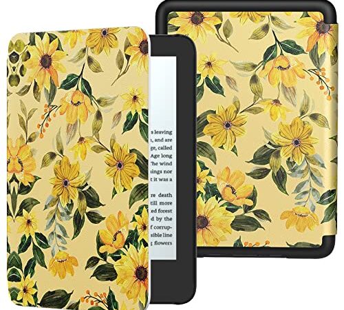 MoKo Case Fits 6" All-New Kindle (11th Generation-2022 Release), Lightweight Shell Cover with Auto Wake/Sleep for Kindle 2022 11th Gen e-Reader, Yellow Flowers