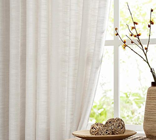 Natural Semi-Sheer Curtains for Living Room Rich Linen Textured Look Window Curtain Draperies 52”w x63”L 2 Panels Grommet Top