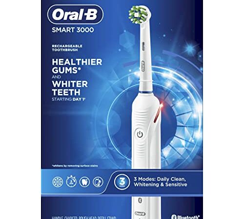 Oral-B Pro 3000 3D White Electric Power Rechargeable Battery Toothbrush and Bluetooth Connectivity with 3D White Refill Heads, Powered by Braun (Packaging May Vary)