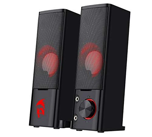 Redragon GS550 Orpheus PC Gaming Speakers, 2.0 Channel Stereo Desktop Computer Sound Bar with Compact Maneuverable Size, Quality Bass and Decent Red Backlit, USB Powered w/ 3.5mm Cables