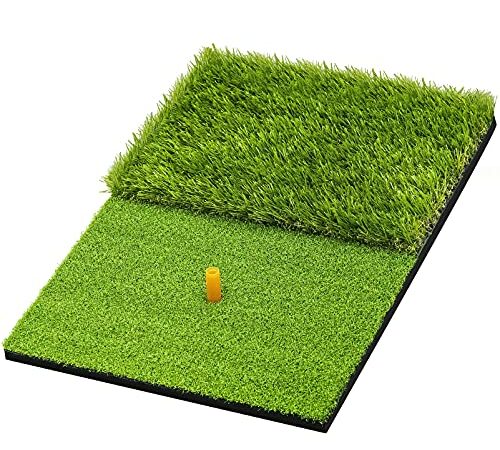 SAPLIZE 23" x 16" Golf Hitting Mat with Ground Nails, 2-in-1 Golf Turf Grass Mat, Rough and Fairway for Hitting, Chipping and Putting Golf Practice and Training Mat for Indoor/Outdoor