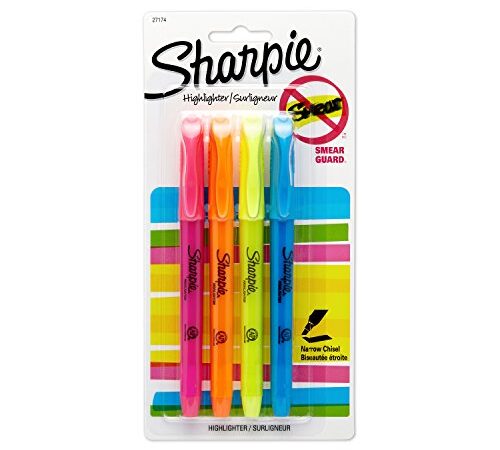 Sharpie Pocket Style Highlighters, Chisel Tip, Assorted Colors, 4 Count (Pack of 1)