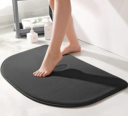 Sotfamily Semicircle Memory Foam Bath Mats for Bathroom, Machine Washable Water Absorbent Soft Foam Mat, Bath Rug for Bathroom, Kitchen, Room, Living Room, 15"x23", Black