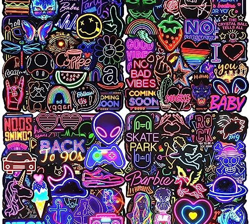 Stickers 200 Pcs Neon Graffiti Stickers - Vinyl Waterproof Cool Decals - Kids Teens Adults Fun Stickers for Water Bottle Laptop Phone Case Binder Meme Scrapbook Luggage Skate Hydro Flasks etc