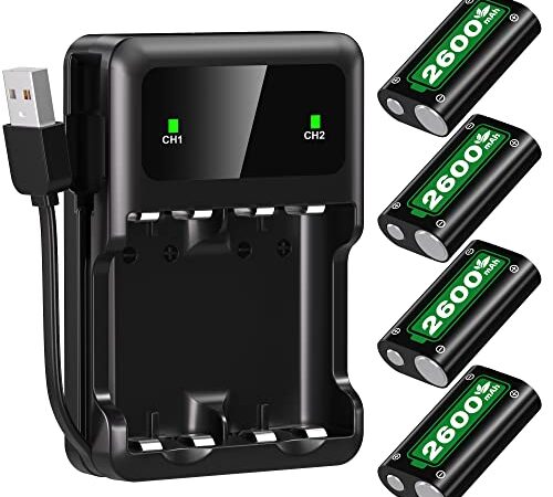 SWANPOW 4 x 2600mAh Fast Charging Rechargeable Battery Pack for Xbox Controller with Charger Station for Xbox One/Xbox Series X|S/Xbox One X|S Xbox One Elite Xbox Accessories