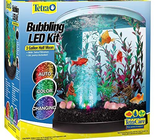 Tetra Bubbling LED Aquarium Kit 3 Gallons, Half-Moon Fish Tank With Color-Changing Light Disc