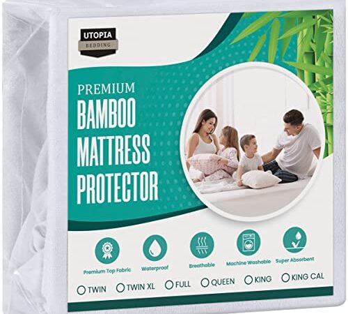 Utopia Bedding Bamboo Waterproof Mattress Protector Queen, Mattress Cover, Breathable, Fitted Style with Stretchable Pockets