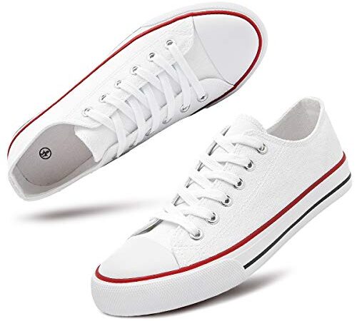 Women's Canvas Shoes Low top Canvas Sneaker Casual Walking Shoes, White, 10