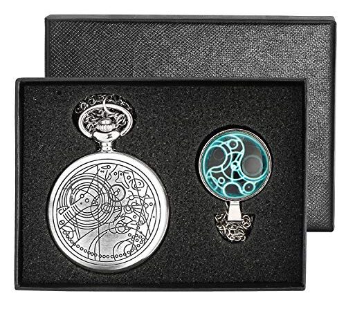 YISUYA Silver Smooth Doctor Who Pocket Watch with Glass Dome Dr. Who Necklace Chain Gift Box