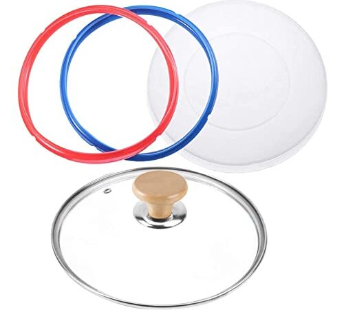 9 inch Tempered Glass Lid for Instant Pot 6 Quart, Silicone Lid Silicone Cover for Instant Pot 6 Quart, Silicone Sealing Rings for Instant Pot 5 qt or 6 qt (2 Pack), Set of 4 Instant Pot Accessories