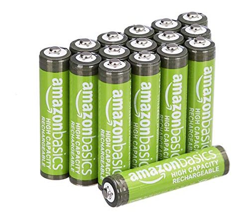 Amazon Basics 16-Pack AAA High-Capacity 850 mAh Rechargeable Batteries, Pre-Charged, Recharge up to 500x