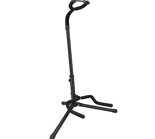 Amazon Basics Guitar Stand, Adjustable Folding Guitar Rack for Acoustic and Electric Guitars, Bass Guitars, and Banjos