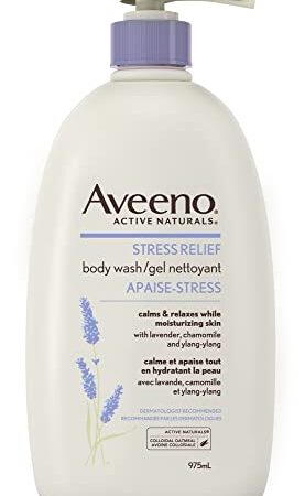 Aveeno Stress Relief Body Wash - Dry Skin, Colloidal Oatmeal, Ylang Ylang, Chamomile, Lavender Essential Oils, 975 mL (Packaging May Vary)