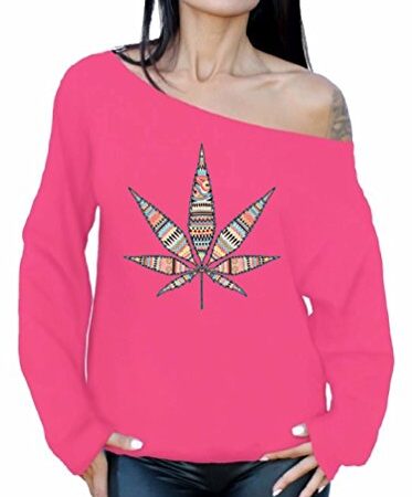 Awkward Styles Women's Marijuana Leaf Cute Off The Shoulder Tops for Women Sweatshirts For Cannabis Lovers Pink 2XL