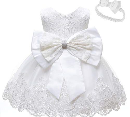 Baby Girls Lace Dress Bowknot Flower Dresses Wedding Pageant Tutu Gown White