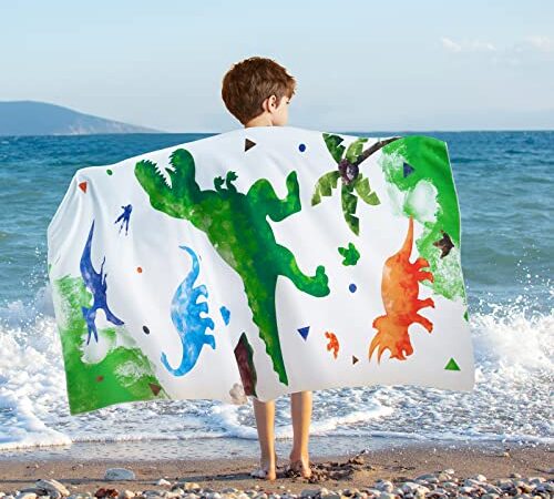 Beach Towel - Bath Towel 76 x 150cm Polyester Camping Towels for Kids Quick Dry Ultra Absorbent Super Soft Pool Shower Towel (Green Dinosaur C004)