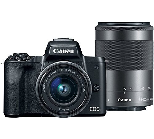 Canon EOS M50 Mirrorless Camera Kit w/ EF-M15-45mm + EF-M 55-200mm Lenses and 4K Video (Black)