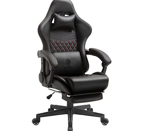 Dowinx Gaming Chair Office Chair PC Chair with Massage Lumbar Support, Racing Style PU Leather High Back Adjustable Swivel Task Chair with Footrest Black&Red