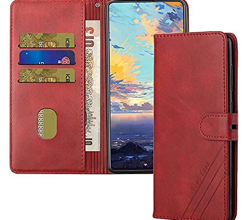 EMAXELERR Motorola Moto G7 Play Case Cover Retro Luxury Premium PU Leather Shockproof Wallet Flip Magnetic Protective Cover with Credit Card Slot for Moto G7 Play (EU/US Version) Red HX.