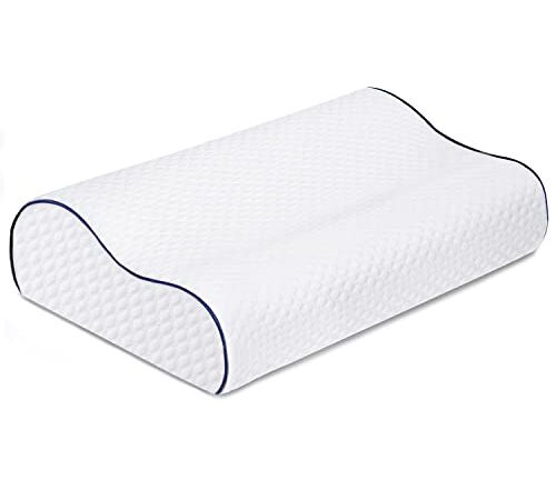 Findigit Cervical Contour Memory Foam Pillow for Neck Pain ,Orthopedic Neck Support Pillow for Side Sleeping ,Ergonomic Pillow for Side Back Stomach Sleepers with Washable Cover