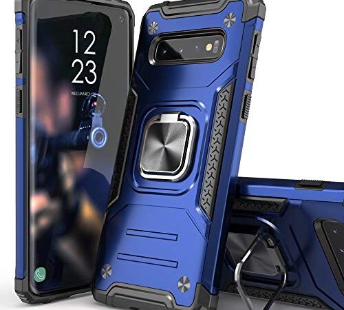 Galaxy S10 Case for Men Women, IDYStar Hybrid Drop Test Cover with Car Mount Kickstand Slim Fit Protective Phone Case for Samsung Galaxy S10, Blue