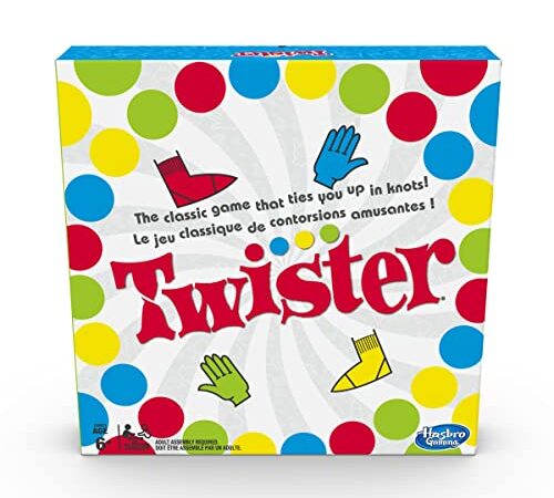 Hasbro Twister Game, Party Game, Classic Board Game for 2 or More Players, Indoor and Outdoor Game for Kids 6 and Up, English and French Bilingual Version