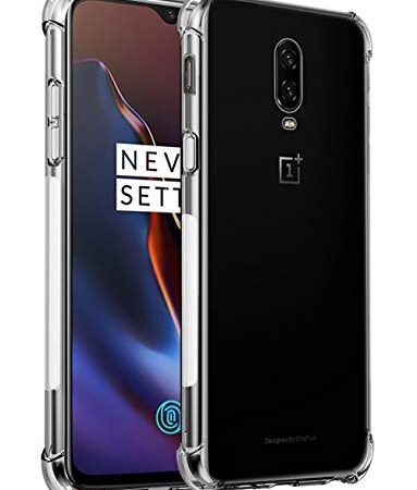 iCoverCase Compatible with OnePlus 6T Case, Crystal Clear Soft TPU Shock Absorption Bumper Slim Thin Cover Case -Clear