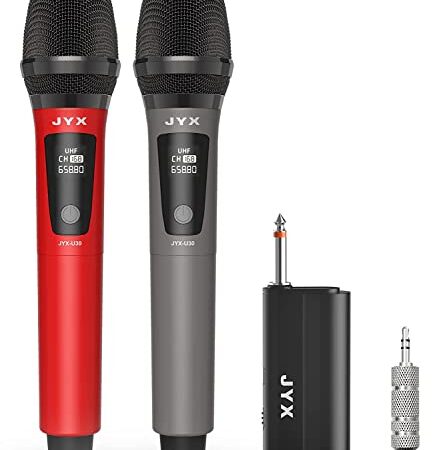 JYX Wireless Microphone, Dual UHF Metal Rechargeable Handheld Dynamic Cordless Mic, Karaoke Microphone with Receiver, 6.35mm (1/4") Output, 3.5mm (1/8") Adapter, 160 ft Range, for Party, DJ, Meeting