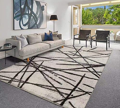 Leesentec Area Rugs Soft Modern Rug Carpet Geometric Stripe Rug Non Slip Imitation Cashmere Rug for Bedroom Living Room Floor Mat (3.9 feet x 5.2 feet, Stripe)