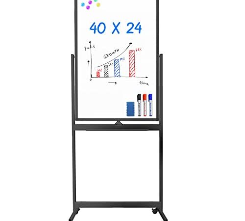 Magnetic Mobile White Board, 40 x 24 Double Sided Dry Erase Board Rolling Whiteboard Aluminum Frame Standing Whiteboard on Wheels(Black)