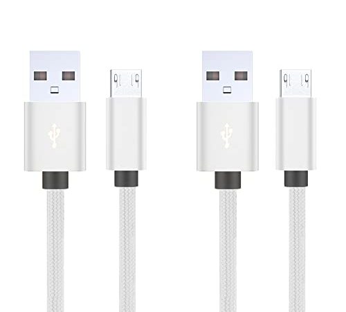 Micro USB Cable [2Pack/ 3.3ft+6.6ft] Android USB to Micro Cable Android Charger Cable Braided Nylon Fast Charging Cable for Samsung Galaxy S7/ S6 Edge Plus/ S5/ Note 5, Samsung Tablets, HTC- White