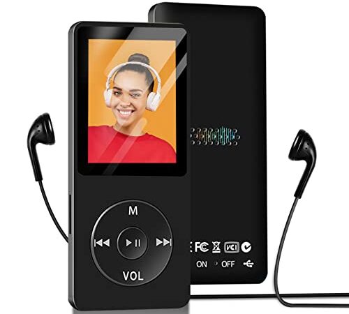 MP3 Player with Bluetooth 64GB Hi-Fi Lossless Music Player for Kids, Portable MP3 Players/FM Radio/Recorder/Video Player, Built-in Speaker, Supports 8~10 Hours Playback (Earphones Included)