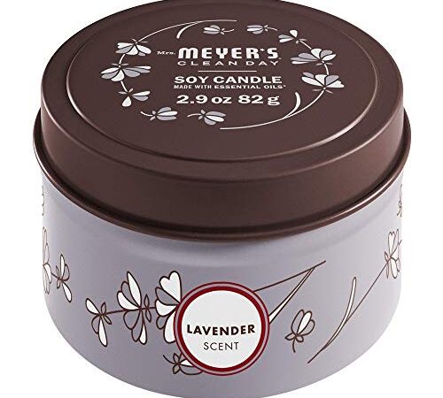 Mrs. Meyer's Clean Day Scented Soy Tin Candle, 12 Hour Burn Time, Made with Soy Wax and Essential Oils, Lavender, 82g Scented Candle