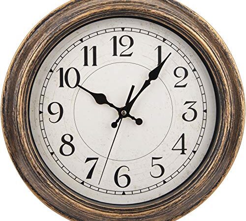 Nicunom 12-Inch Retro Wall Clock, Vintage Round Decorative Wall Clock, Silent Non-Ticking, Battery Operated Movement, Easy to Read, Decorative for Home/Living Room/Bedroom/Kitchen/Office, Antique Gold