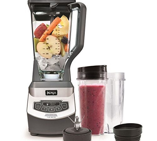 Ninja BL660C Professional Countertop Blender With 1100-Watt Base, 72 Oz Total Crushing Pitcher and (2) 16 Oz Cups For Frozen Drinks and Smoothies, Silver/Gray, 1100W, (Canadian Version)