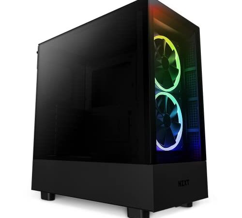 NZXT H5 Elite Compact ATX Mid-Tower PC Gaming Case – Built-in RGB Lighting – Tempered Glass Front and Side Panels – Cable Management – 2 x 140mm RGB Fans Included – 280mm Radiator Support – Black