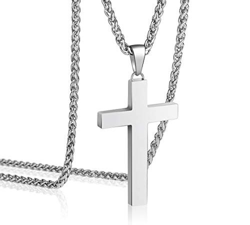 P. Blake Stainless Steel Cross Pendant Necklace for Men Boys Jewelry Gift, Chain Necklace 24 Inch