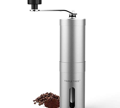 Portable Manual Coffee Grinder, Hand Coffee Bean Mill with Ceramic Burr, Stainless Shell, Removable Handle, 0.4 Cup Container