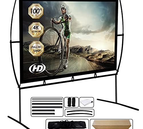 Projector Screen with Stand Foldable Portable Movie Screen 120 Inch（16：9）, HD 4K Double Sided Projection Screen Indoor Outdoor Projector Movies Screen for Home Theater